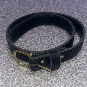 Black Leather Belt with Gold Buckle